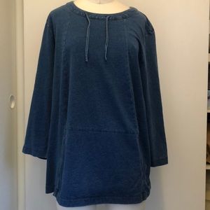 Pure Jill! Denim Blue Slightly Washed Lightweight Sweatshirt with Ties.